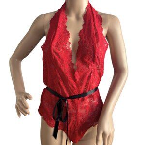 LA VIE EN ROSE One Piece lingerie / Lace bodysuit/ Red / Size L-XL